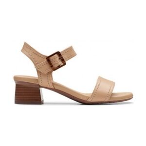 Clarks Collection Desirae Coast Beige Leather Block Heel Sandals